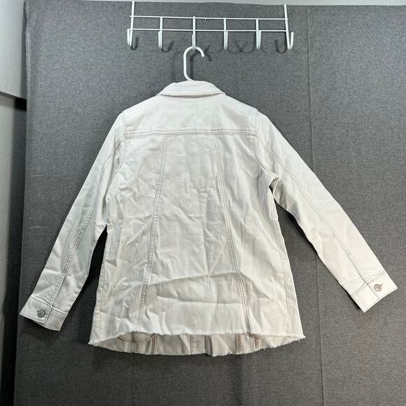 LOGO by Lori Goldstein Denim Jacket with Fraved Hen White Size 4 - Picture 2 of 8